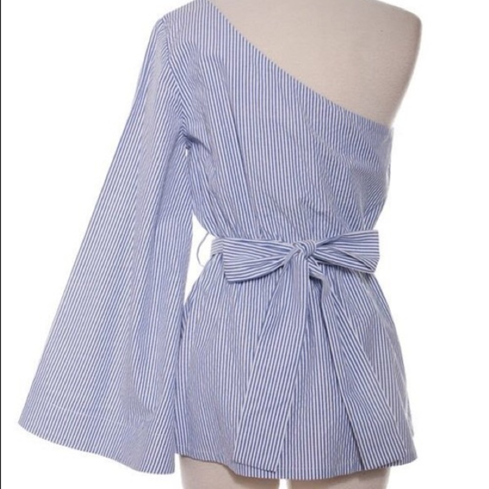 NWT One Shoulder Stripe Tie-Waist Top
